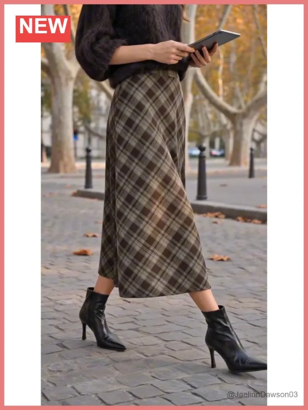 Women's Plaid Corduroy A-Line Maxi Skirt High Waist Vintage Winter